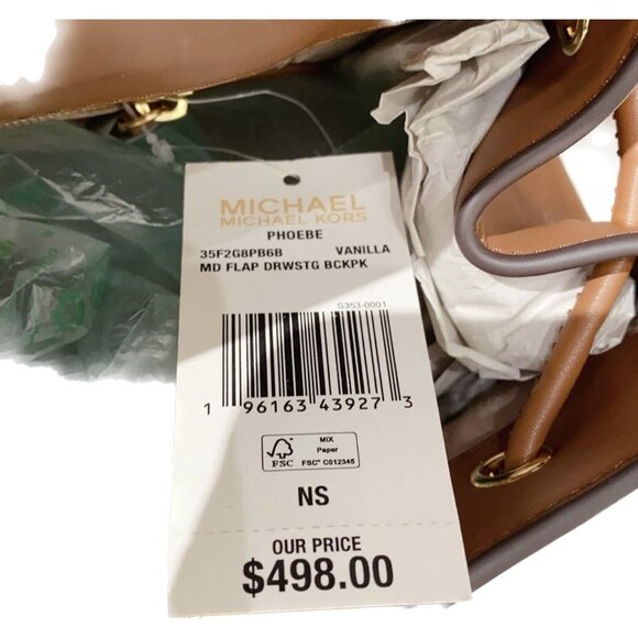 Michael Kors backpack phoebe medium flap drawstring MK signature Vanilla - Picture 5 of 7